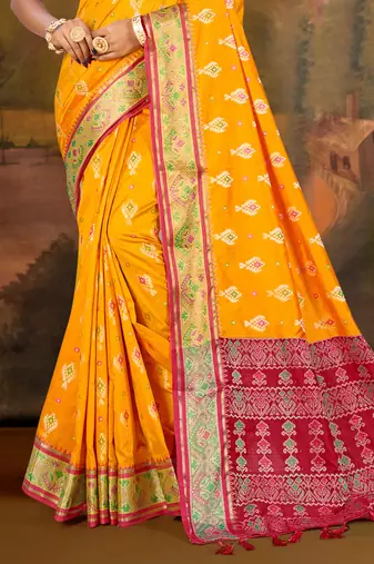 yellow patola silk blend woven work traditional saree