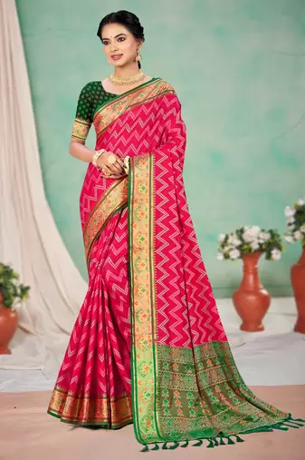 rani pink patola silk blend woven work traditional saree