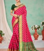rani pink patola silk blend woven work traditional saree
