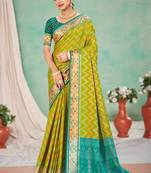 olive mustard patola silk blend woven work traditional saree