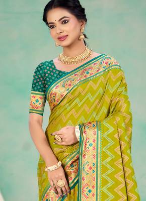 olive mustard patola silk blend woven work traditional saree 2