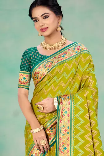 olive mustard patola silk blend woven work traditional saree