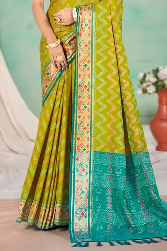 olive mustard patola silk blend woven work traditional saree