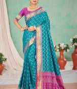 turquoise blue patola silk blend woven work traditional saree