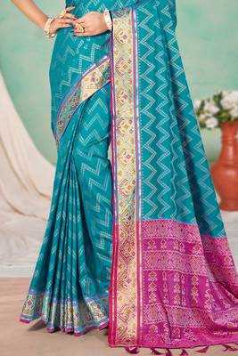 turquoise blue patola silk blend woven work traditional saree 3