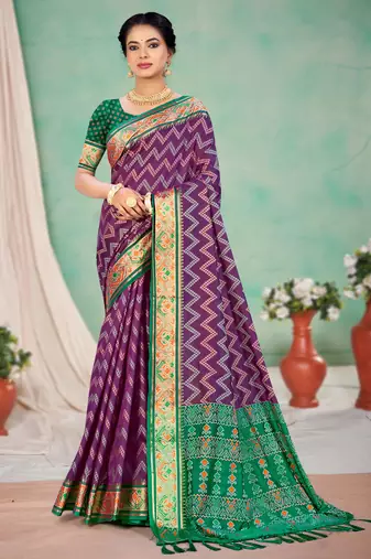 purple patola silk blend woven work traditional saree