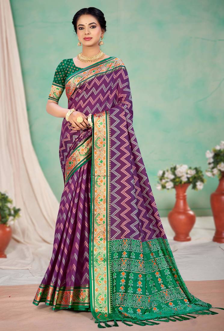 purple patola silk blend woven work traditional saree