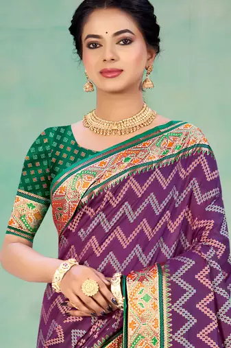 purple patola silk blend woven work traditional saree