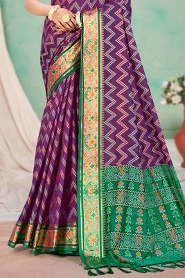 purple patola silk blend woven work traditional saree 3