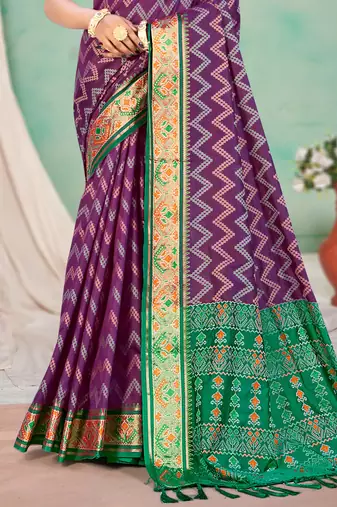 purple patola silk blend woven work traditional saree