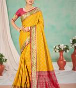 yellow patola silk blend woven work traditional saree