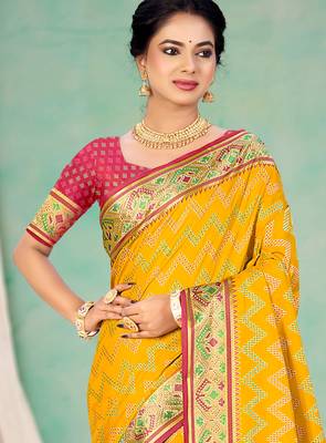 yellow patola silk blend woven work traditional saree 2