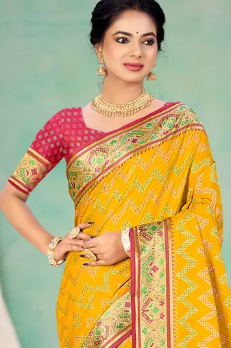yellow patola silk blend woven work traditional saree