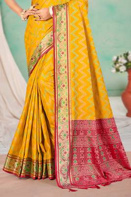 yellow patola silk blend woven work traditional saree 3
