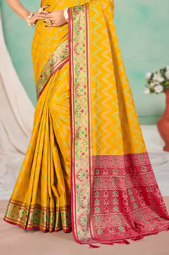 yellow patola silk blend woven work traditional saree