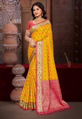 yellow patola silk blend woven work traditional saree 1