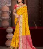 yellow patola silk blend woven work traditional saree