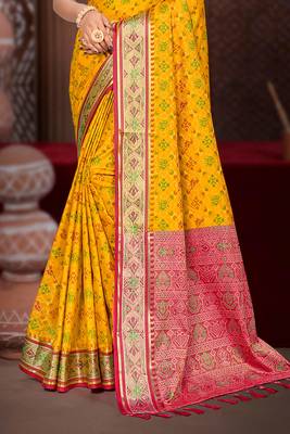 yellow patola silk blend woven work traditional saree 3