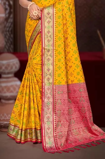 yellow patola silk blend woven work traditional saree