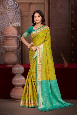olive mustard patola silk blend woven work traditional saree 1