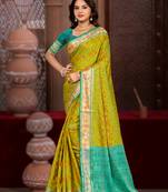 olive mustard patola silk blend woven work traditional saree