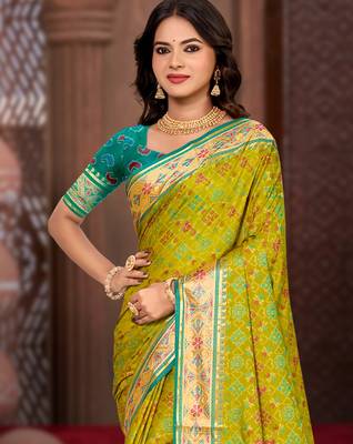 olive mustard patola silk blend woven work traditional saree 2
