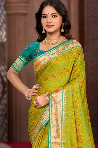 olive mustard patola silk blend woven work traditional saree