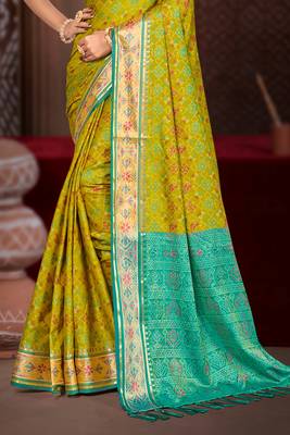 olive mustard patola silk blend woven work traditional saree 3