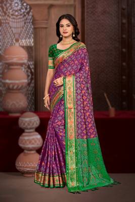 purple patola silk blend woven work traditional saree 1