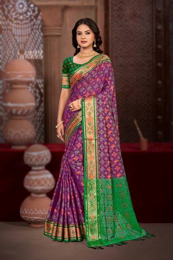 purple patola silk blend woven work traditional saree