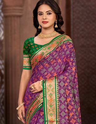 purple patola silk blend woven work traditional saree 2