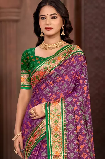 purple patola silk blend woven work traditional saree