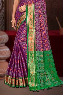 purple patola silk blend woven work traditional saree 3