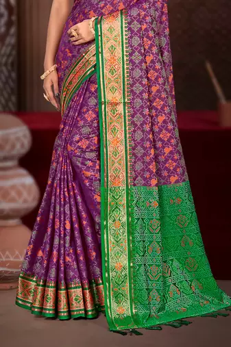 purple patola silk blend woven work traditional saree
