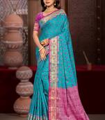 turquoise blue patola silk blend woven work traditional saree