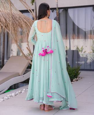 Women's Beautiful Embroidery Work Georgette Fabric Flared Anarkali Pant and Dupatta Set 3