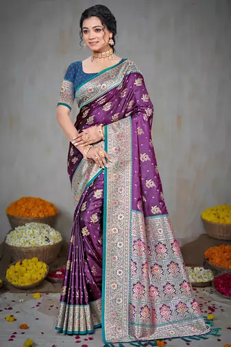 wine silk blend woven work traditional saree