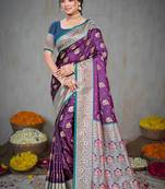 wine silk blend woven work traditional saree