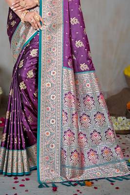wine silk blend woven work traditional saree 3