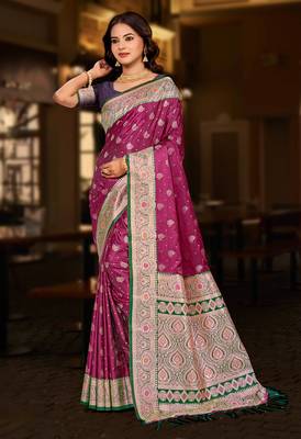 light plum silk blend woven work traditional saree 1