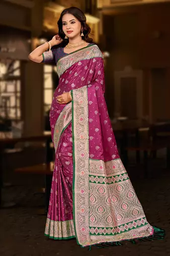 light plum silk blend woven work traditional saree
