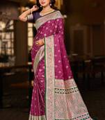 light plum silk blend woven work traditional saree