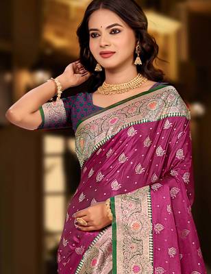 light plum silk blend woven work traditional saree 2