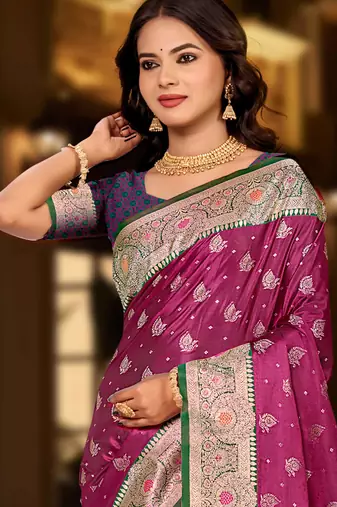light plum silk blend woven work traditional saree