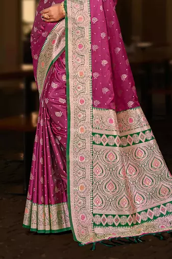 light plum silk blend woven work traditional saree