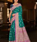 emerald green silk blend woven work traditional saree