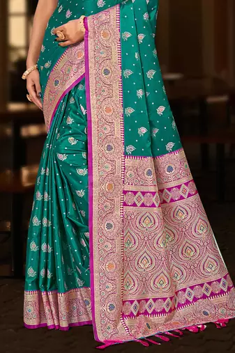 emerald green silk blend woven work traditional saree
