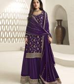 Purple Jaquard Silk Embroidery sequence Work Kurta Palazzo With Dupatta