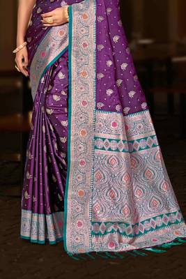 wine purple silk blend woven work traditional saree 3