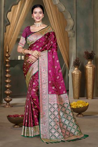 light plum silk blend woven work traditional saree
